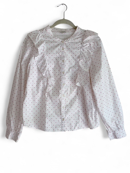 J. Crew Tops - J. Crew Mini Heart Print White Ruffle Button Down Blouse Size M